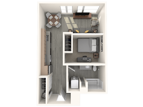 Floor plan for 1 bed, 1 bath, 559 sqft